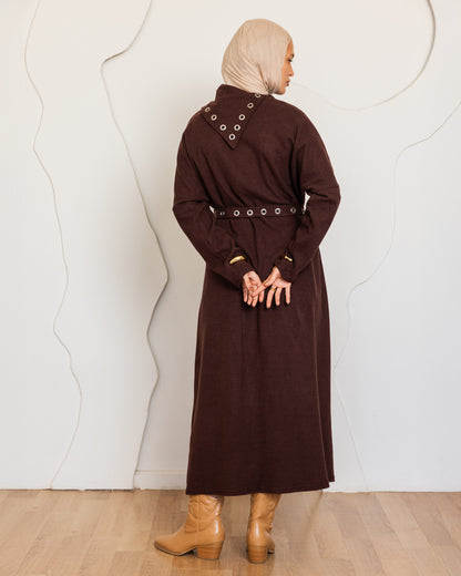 ASYMMETRIC EYELITE DRESS - BROWN