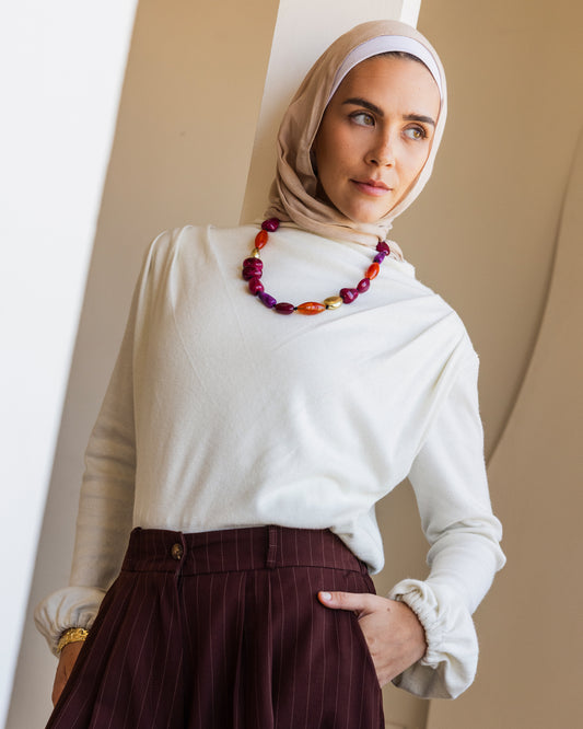 DRAPED WOOL TOP - OFFWHITE