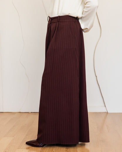 CLASSIC STRIPPED WIDE LEG PANTS-BURGANDY