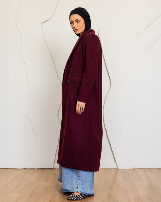 DOUBLE BREASTED LONG COAT WITH SHOULDER PADS