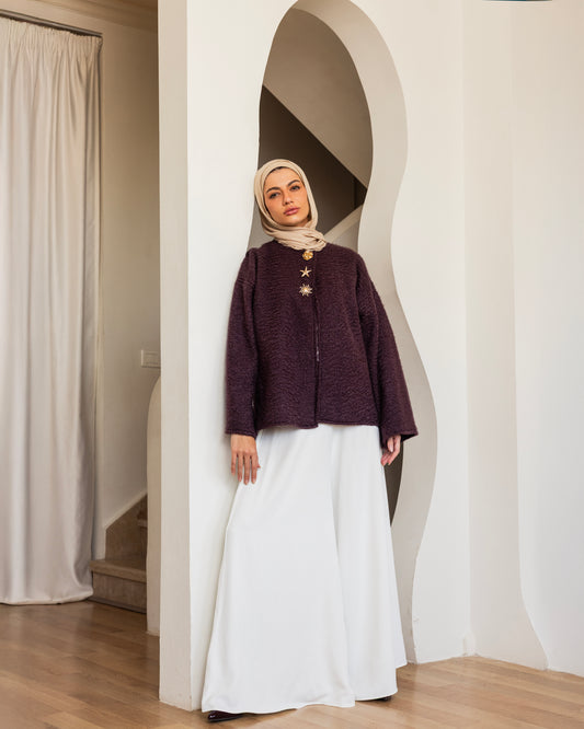 SUEDE CREPE WIDE LEG PANTS - OFFWHITE