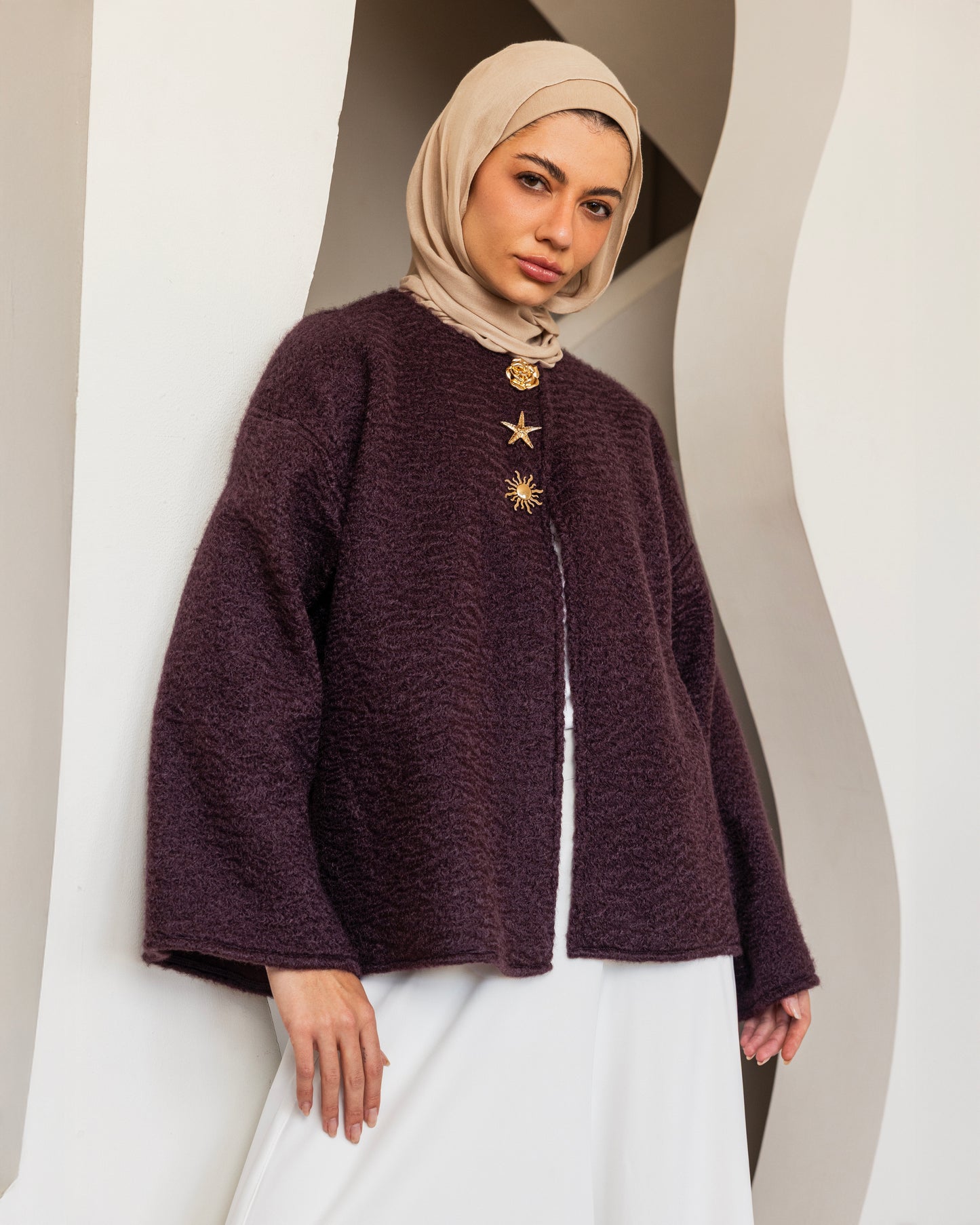 MINIMAL SHORT MOHER JACKET - DARK BERRY