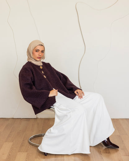 SUEDE CREPE WIDE LEG PANTS - OFFWHITE