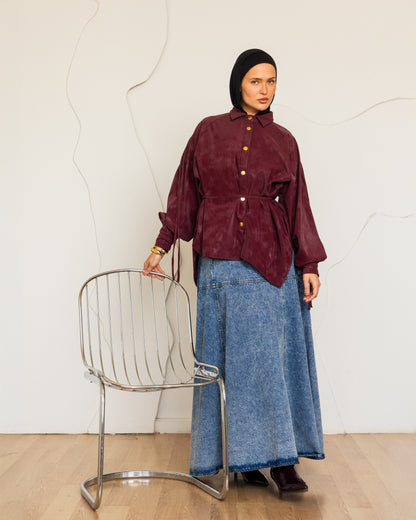 SUEDE EFFECT LEATHER SHIRT - BURGANDY