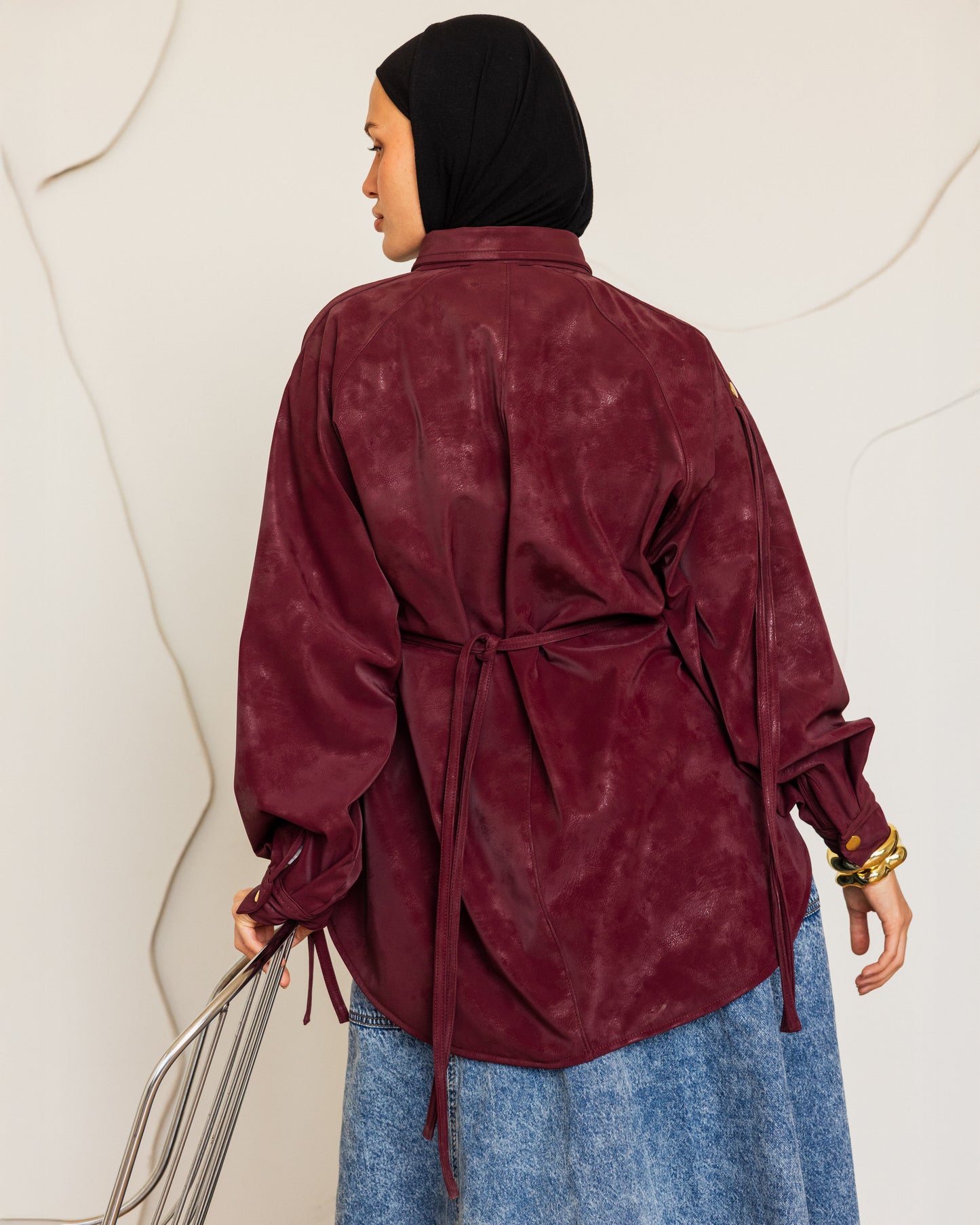 SUEDE EFFECT LEATHER SHIRT - BURGANDY