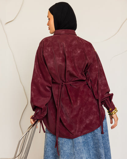 SUEDE EFFECT LEATHER SHIRT - BURGANDY