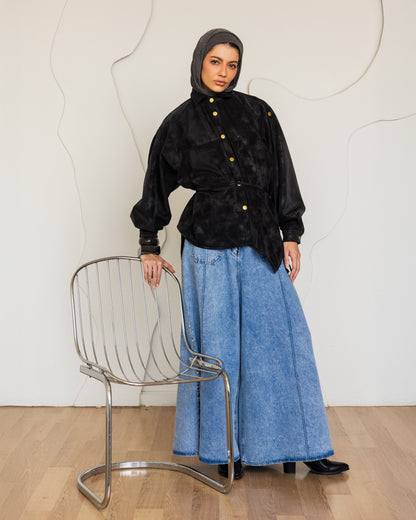 SUEDE EFFECT LEATHER SHIRT - BLACK