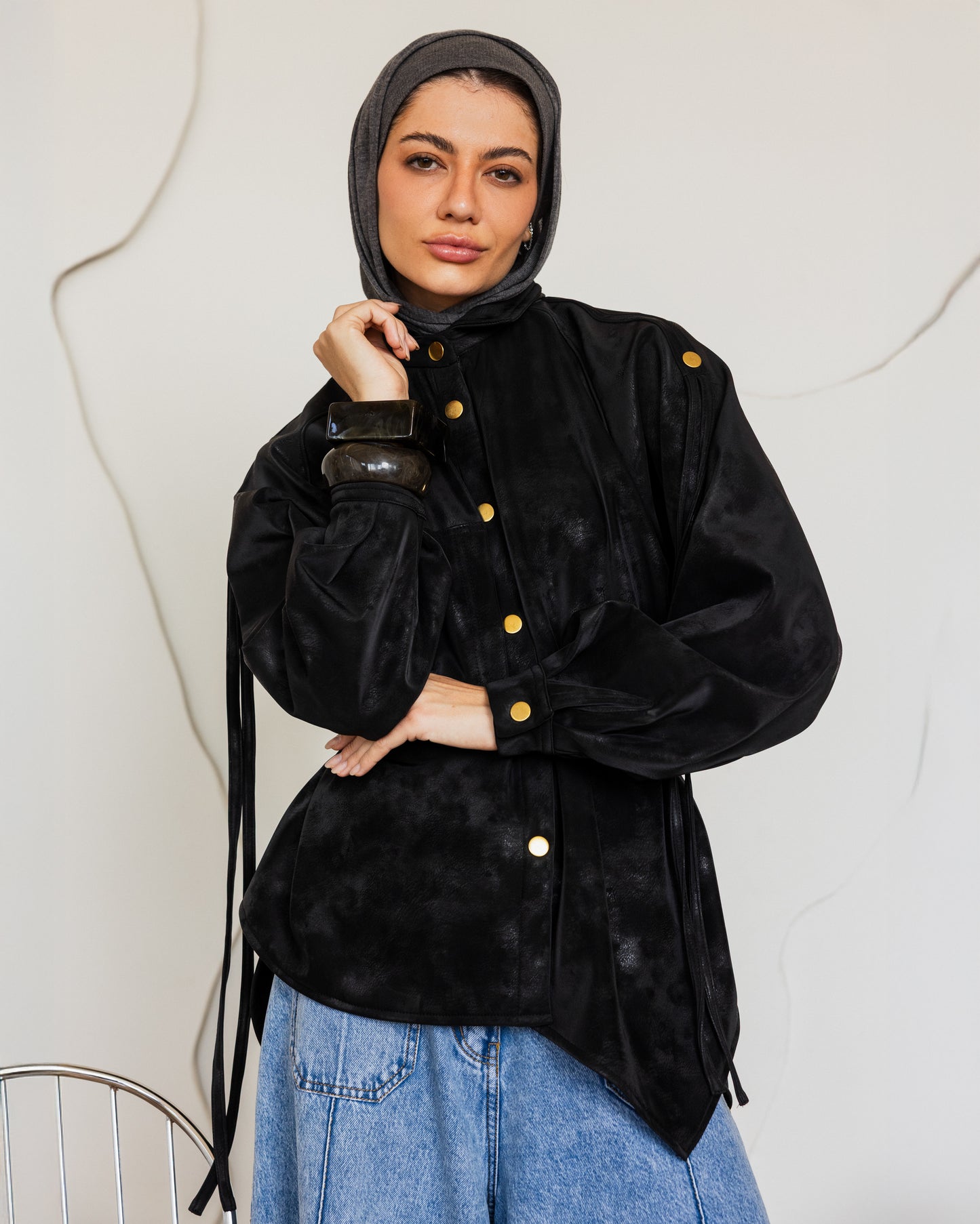 SUEDE EFFECT LEATHER SHIRT - BLACK