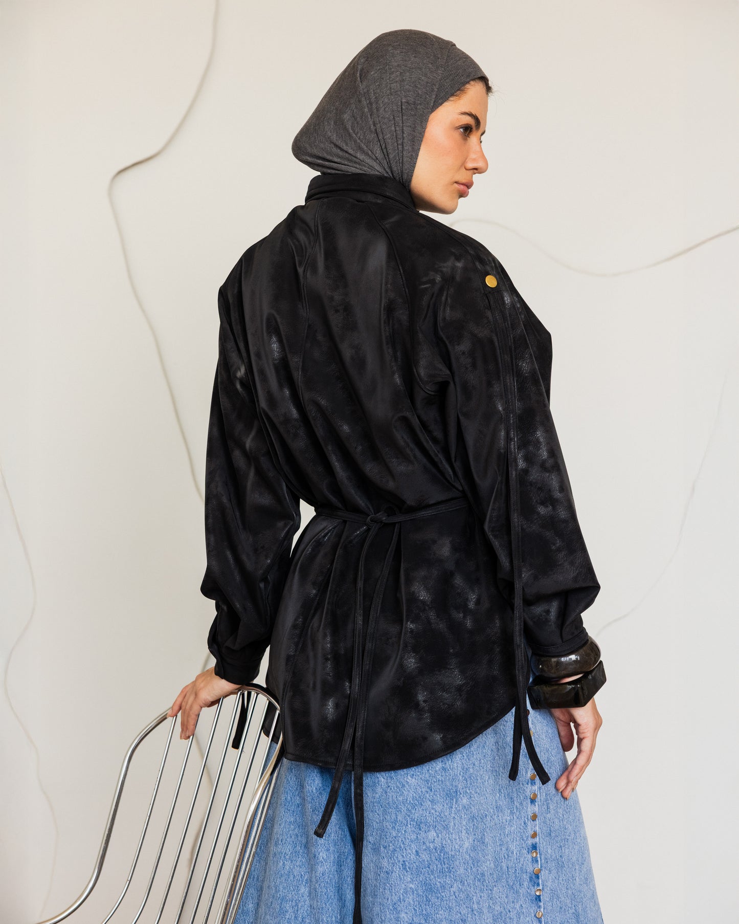 SUEDE EFFECT LEATHER SHIRT - BLACK