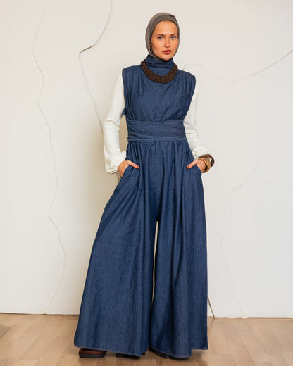 DENIM SLEEVELESS JUMPSUIT