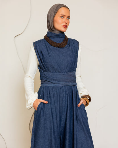 DENIM SLEEVELESS JUMPSUIT