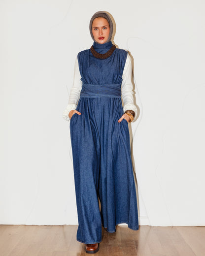 DENIM SLEEVELESS JUMPSUIT