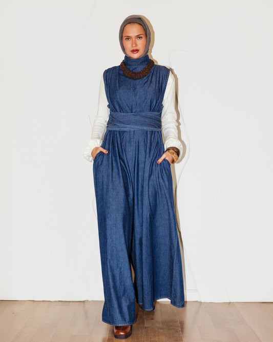 DENIM SLEEVELESS JUMPSUIT