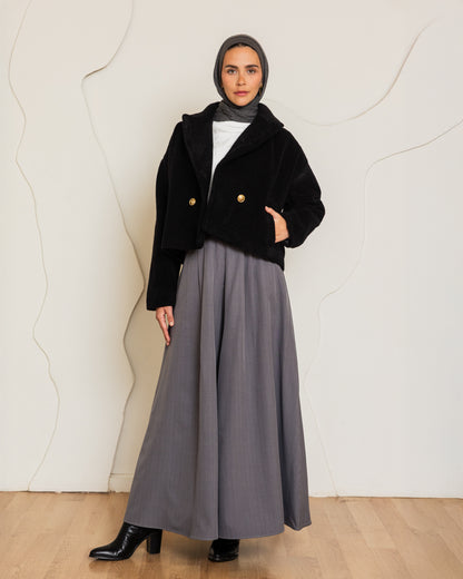 CLASSIC-STRIPPED WIDE LEG PANTS-GRAY