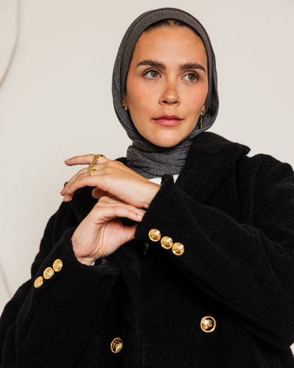 WOOL BLEND CROPPED COAT - BLACK