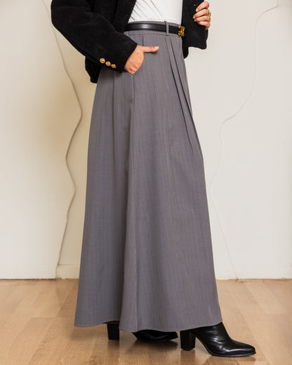 CLASSIC-STRIPPED WIDE LEG PANTS-GRAY
