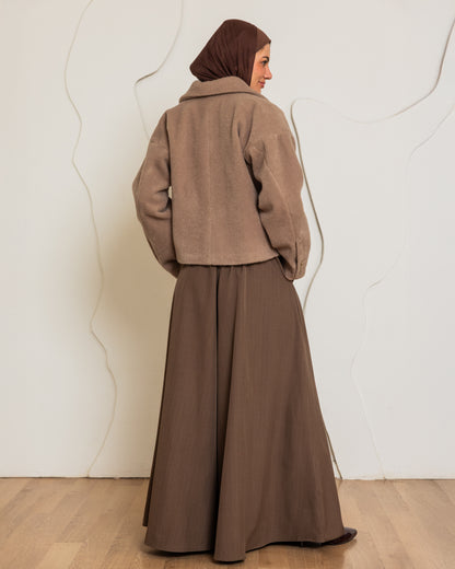 CLASSIC STRIPPED WIDE LEG PANTS-BROWN