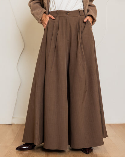 CLASSIC STRIPPED WIDE LEG PANTS-BROWN