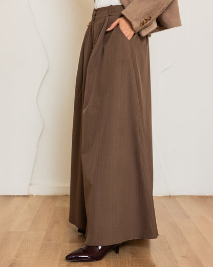 CLASSIC STRIPPED WIDE LEG PANTS-BROWN
