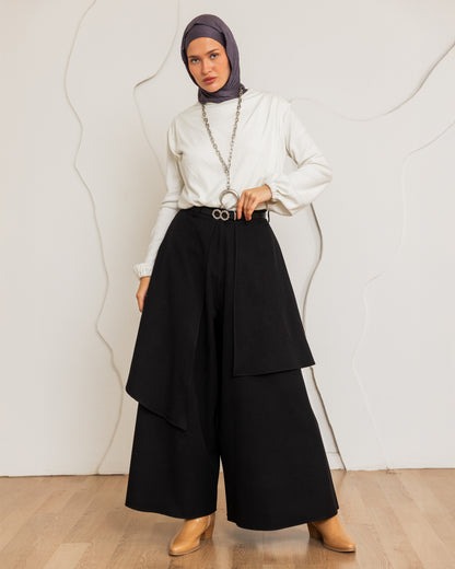 CLASSIC WRAP SKIRT PANTS - BLACK