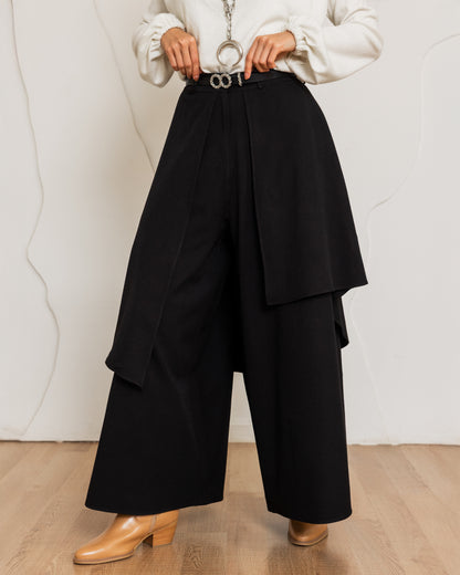 CLASSIC WRAP SKIRT PANTS - BLACK