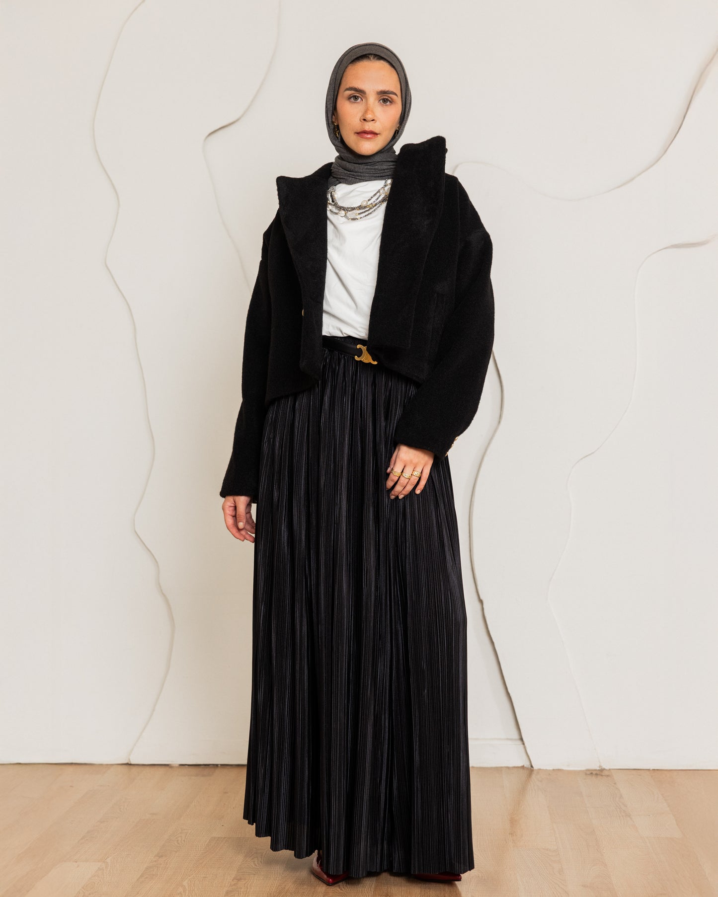 LONG PILESSE SKIRT - BLACK