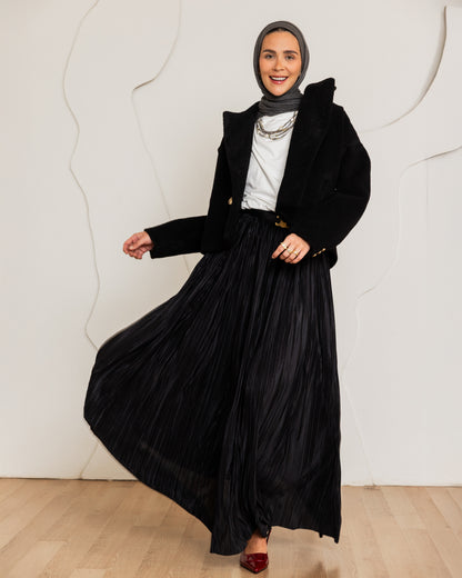 LONG PILESSE SKIRT - BLACK