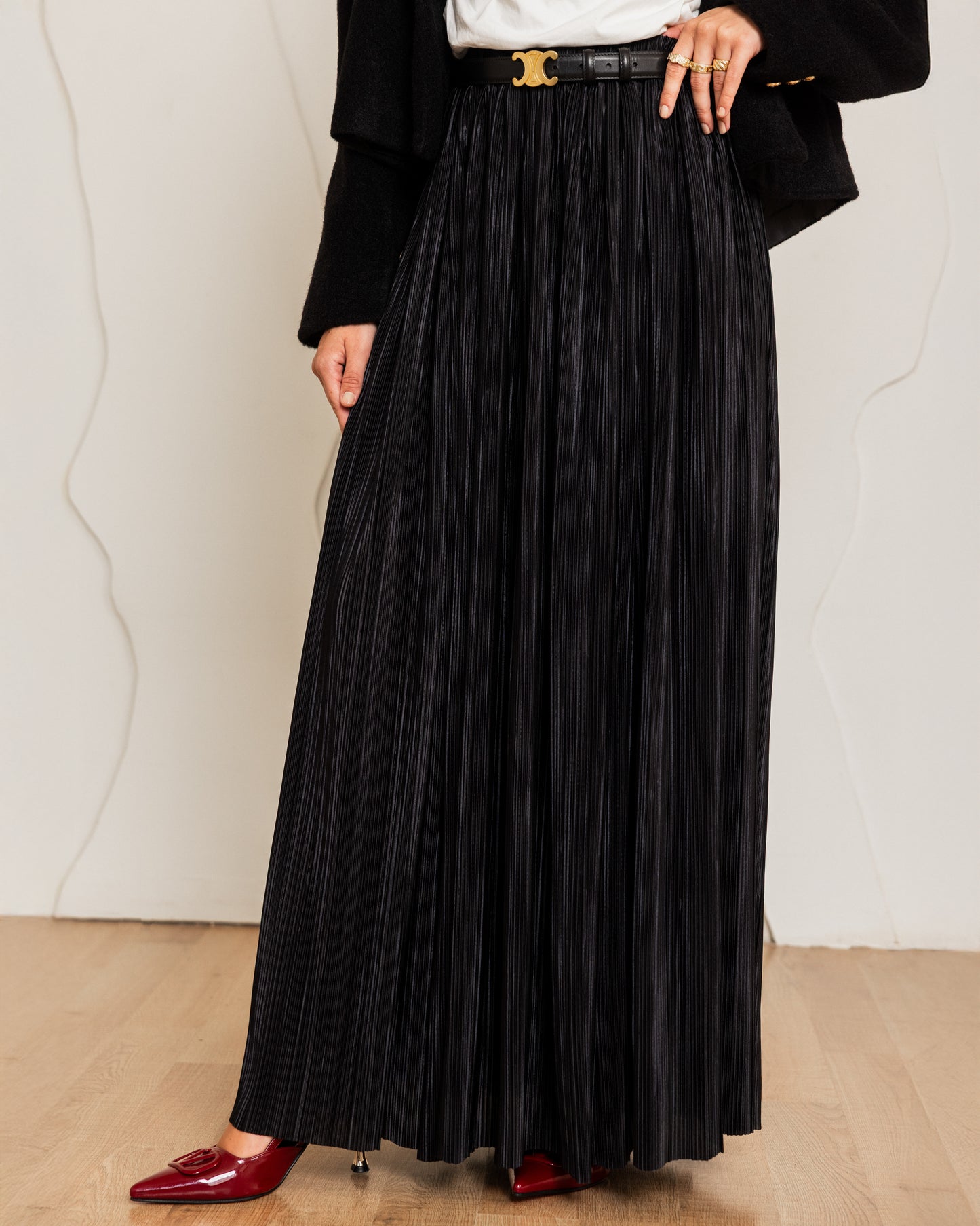 LONG PILESSE SKIRT - BLACK