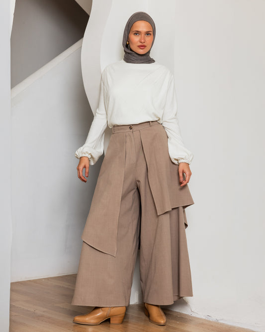 CLASSIC WRAP SKIRT PANTS - CAFE