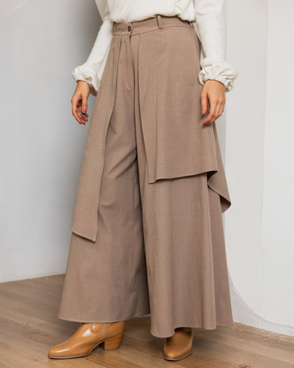 CLASSIC WRAP SKIRT PANTS - CAFE