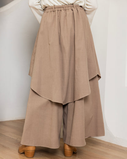CLASSIC WRAP SKIRT PANTS - CAFE