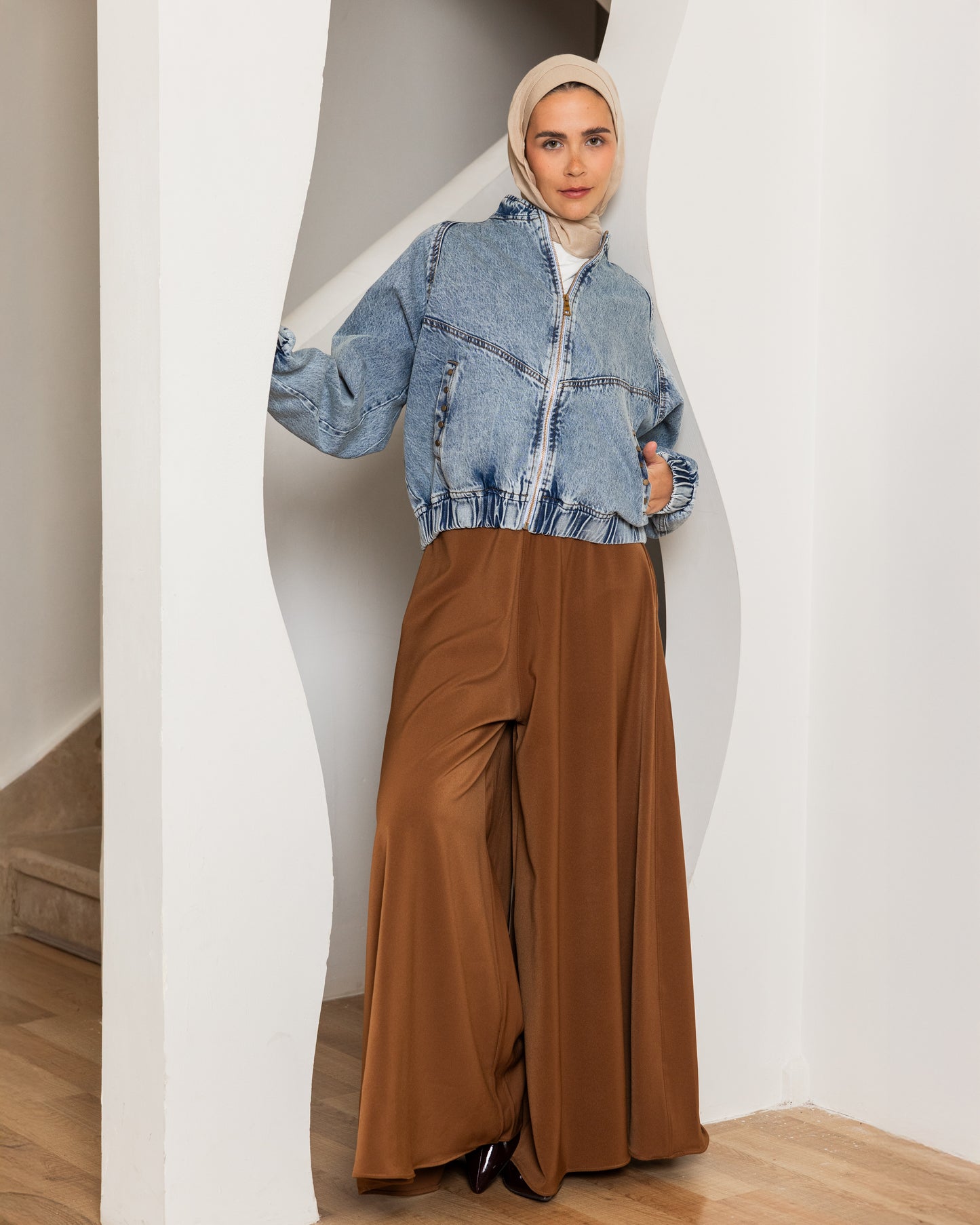 SUEDE CREPE WIDE LEG PANTS - HAVAN