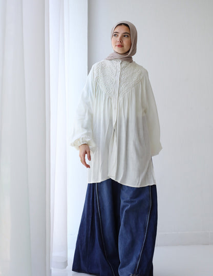 EMBROIDERED LINEN BLOUSE-OFFWHITE