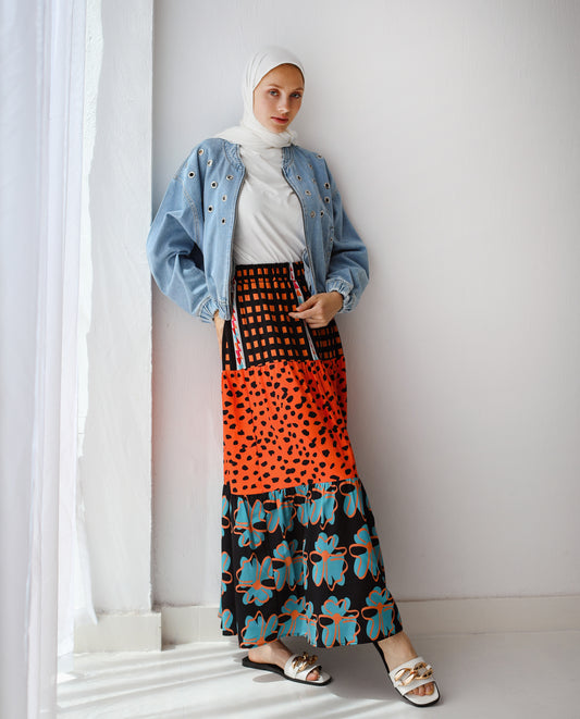 MIXED PRINTED BOHO SKIRT