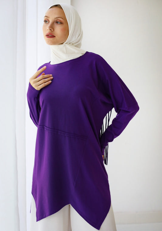 FRINGES COTTON T-SHIRT PURPLE