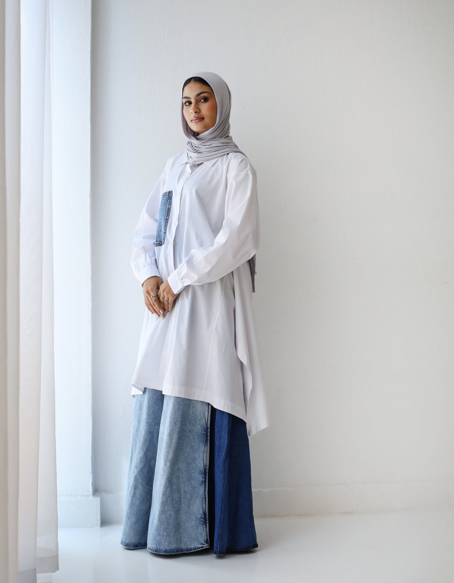 DENIM POCKET POPLIN SHIRT-WHITE