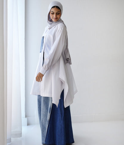 DENIM POCKET POPLIN SHIRT-WHITE