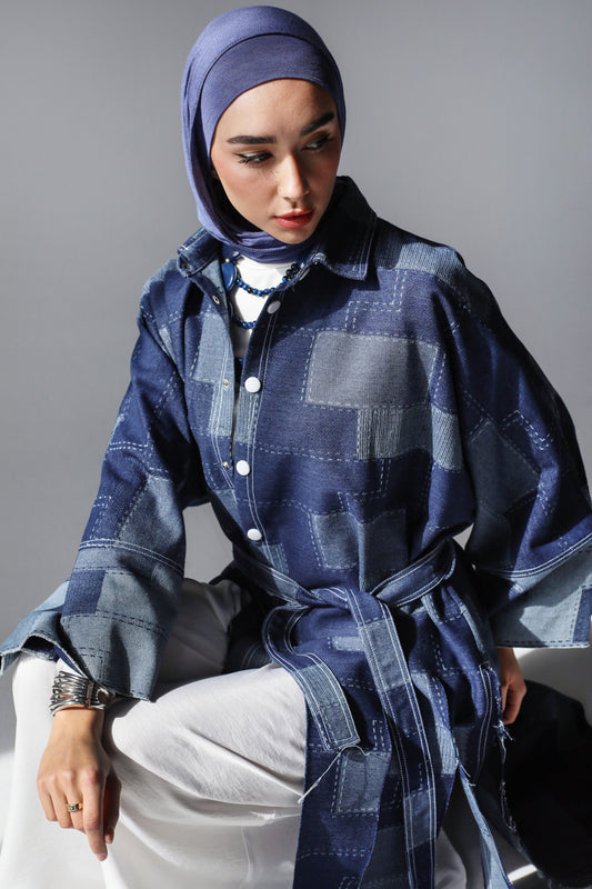 LONG PATCHWORK DENIM JACKET