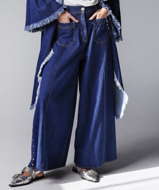 STUDDED LOOSE FIT DENIM PANTS - DARK BLUE