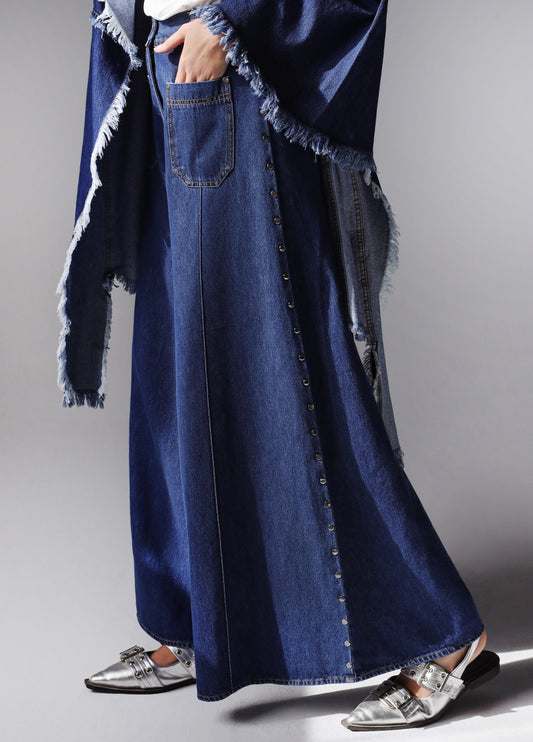 STUDDED LOOSE FIT DENIM PANTS - DARK BLUE