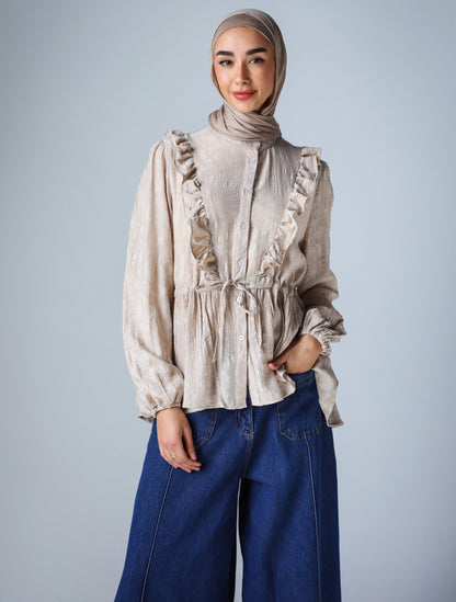 RUFFLE BLOUSE - BEIGE