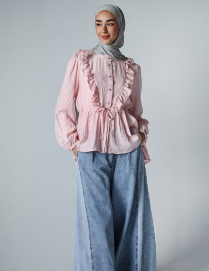 RUFFLE HIGH LOW BLOUSE - PINK