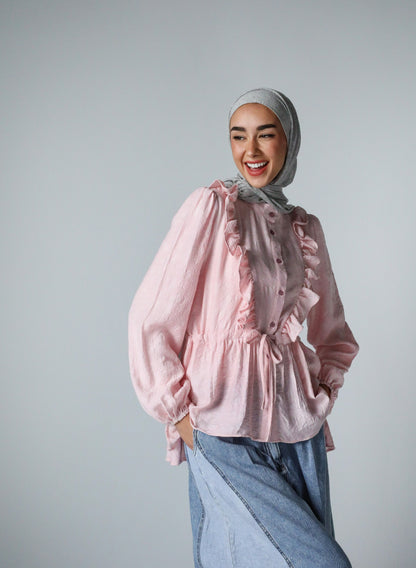 RUFFLE HIGH LOW BLOUSE - PINK