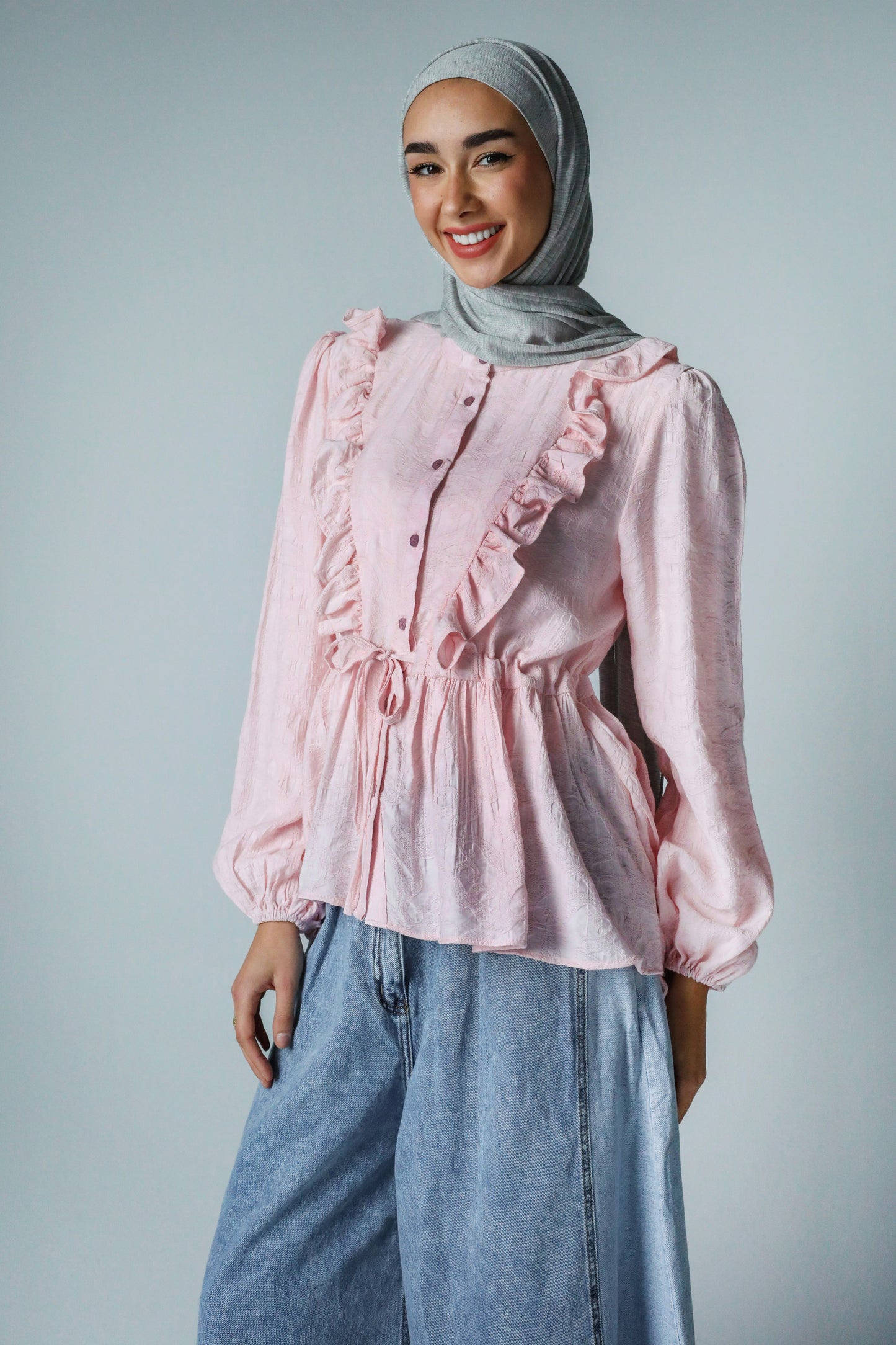 RUFFLE HIGH LOW BLOUSE - PINK