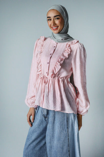 RUFFLE HIGH LOW BLOUSE - PINK