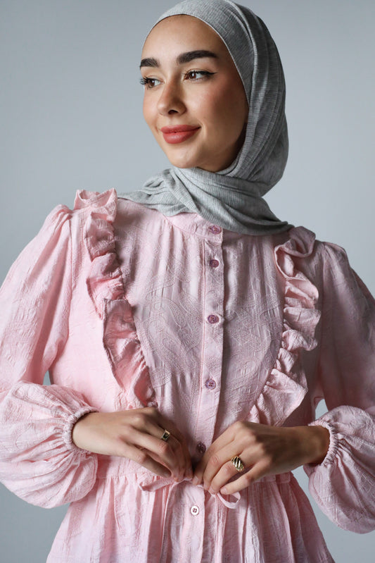 RUFFLE HIGH LOW BLOUSE - PINK