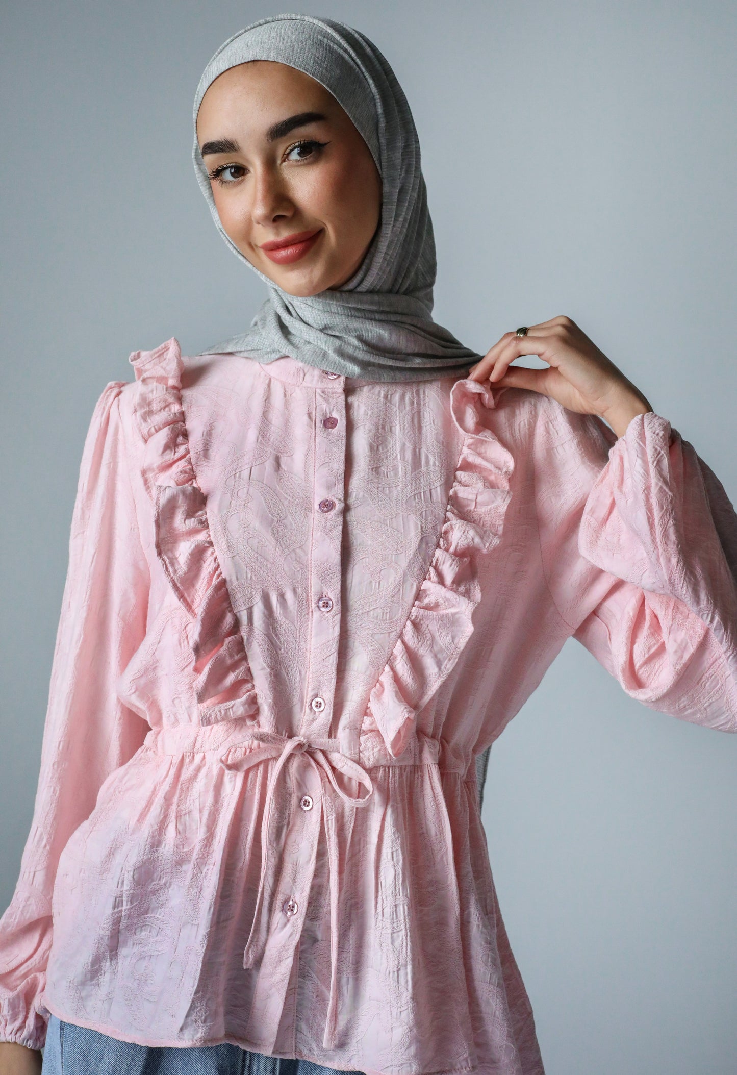 RUFFLE HIGH LOW BLOUSE - PINK