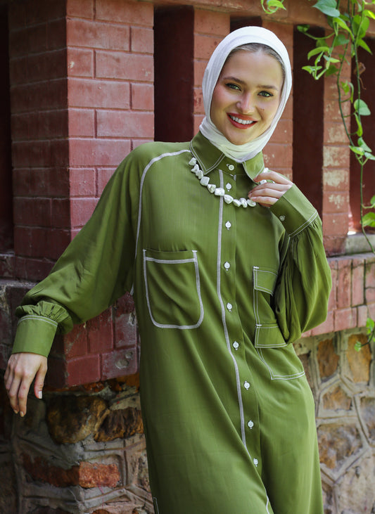 LONG COTTON SHIRT-OLIVE