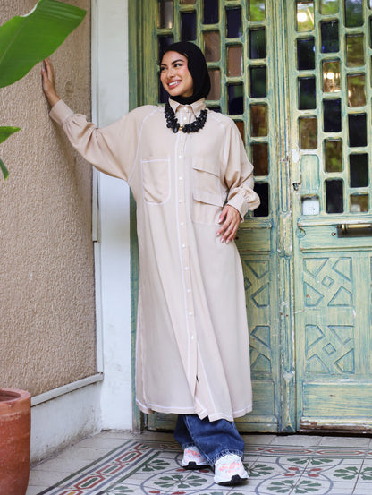 LONG COTTON SHIRT-BEIGE