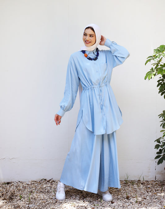 PLAIN LINEN PANTS SET-BABY BLUE